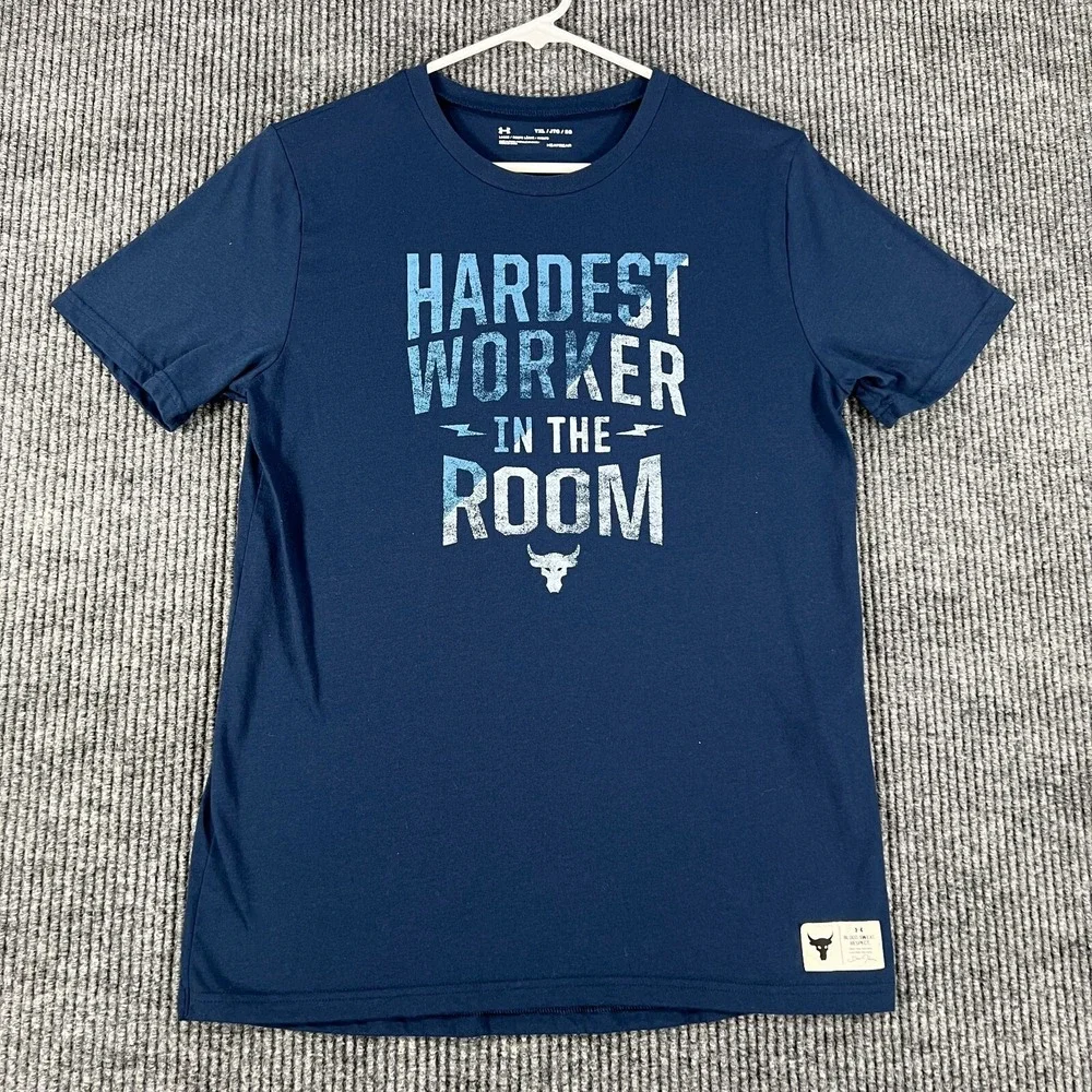 Under Armour Project Rock Shirt Youth Boys XL Extra Large Blue Short‎ Sleeve